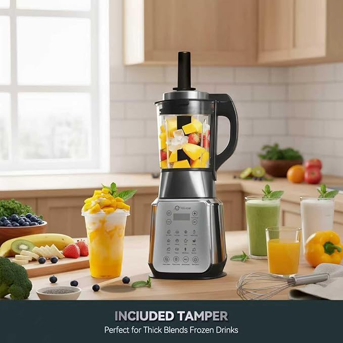 Glass Blenders for Kitchen – Stainless Steel Professional Blender for Smoothies 1500W Motor, Nut Milk Maker Machine 9 Adjustable Speeds, 14 Preset Programs, BPA-Free Glass Jar blender, Soy Milk, Soups