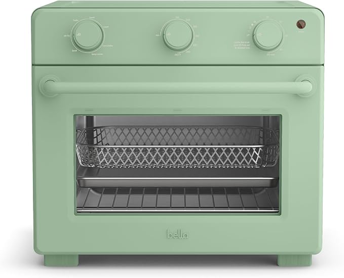 bella Air Fry Toaster Oven, 7 Preset Cooking Options, Dishwasher-Safe EverGood Coated Trays Included, 60-Minute Auto Shutoff w Audible Timer, Power Indicator Light, 1700 Watt, Seaglass