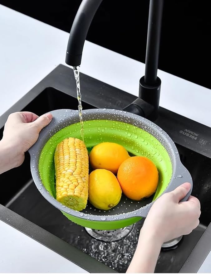 2 Pack Collapsible Colander Set, Emptycolor Foldable Collapsible Strainers for Kitchen, Small Round Colander with Base and Handles for Pasta, Fruit, Vegetables – Space-Saving Kitchen Strainer Baskets