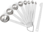 Upgrade 9 PCS Stainless Steel Measuring Spoons Set, Small Tablespoon, Teaspoons, Set 8 with Bonus Leveler for Dry and Liquid, Fits in Spice Jars, 1/32 1/16 1/8 1/4 1/2 1 tsp, 1/2 1 tbsp