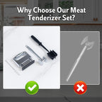 4-Piece Meat Tenderizer Tool – Includes Textured Meat Tenderizer Hammer, Stainless Steel Needle Tenderizer, ABS Mixing Stick & Cleaning Brush – 4-Piece Duty Kitchen Accessories for Steak & Chicken