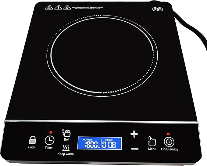 OMEO Portable Induction Cooktop Hot Plate Countertop Burner 1800 Watts Induction Burner with LCD Sensor Touch, LED Display, 10 Temperature Levels, Child Safety Lock, Auto Shutoff Function