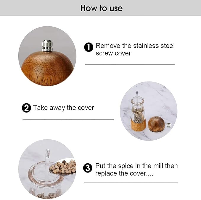 Salt and Pepper Grinder Set Wooden Pepper Mill, 2pcs 6 Inch Archaizing Manual Pepper Grinder Adjustable Coarseness Salt and Pepper Shakers with Transparent Acrylic