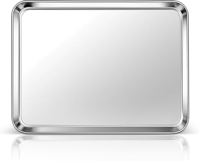 Homikit 1 Pack Baking Sheet, 16x12 Inch Stainless Steel Cookie Tray Set for Oven, Metal Jelly Roll Pan for Baking Cooking Toasting, Rustproof & Non Stick, Mirror Finish & Dishwasher Safe