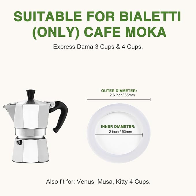 4 Pack Gasket Seal Rings for Bialetti Moka Express Dama 3/4 Cups-Food Grade Silicone Gaskets, Replacement Silicone Sealing Rings-Aluminium Stovetop Coffee Maker Pot Accessories