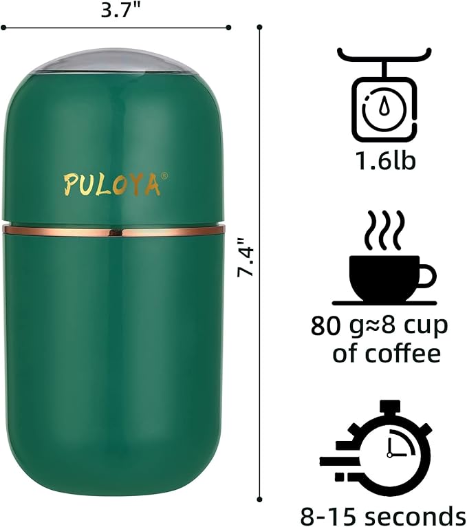 Coffee Grinder Electric for Beans, Spices, Herbs, Grains and Nuts, Stainless Steel Blades, 2.8 oz, Green