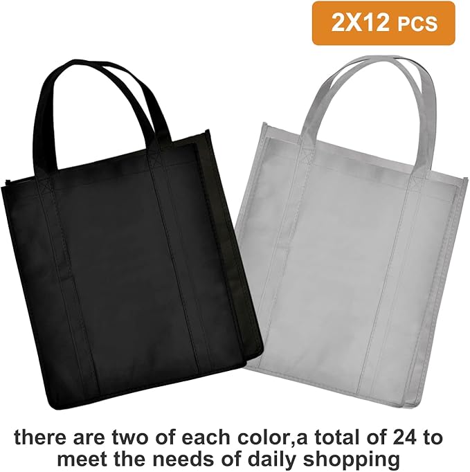 JERIA 24-Pack Reusable Grocery Bags，Large Washable Foldable Shopping Bags，Heavy Duty Tote Bags with Reinforced Handles