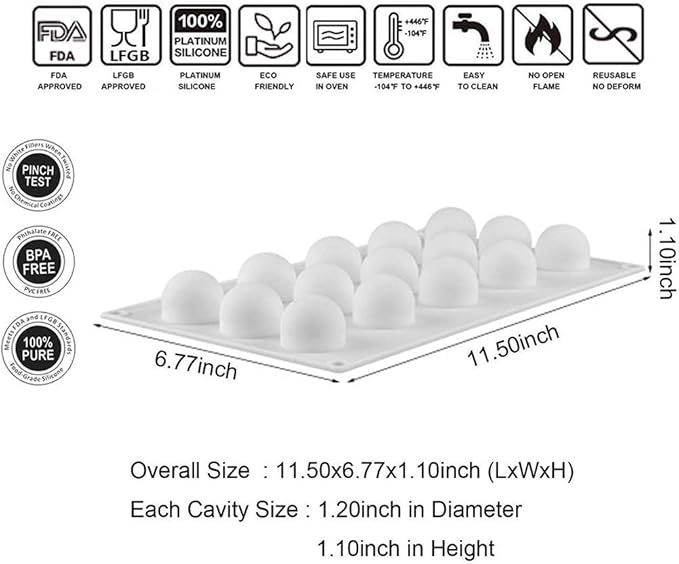 OCPO KITCHEN Mini Truffles Silicone Mold for Baking Candy, Chocolate, Cake Decoration Mold, Non-Stick & Easy Release, 3D Mini Ball Shape (15-Cavity)