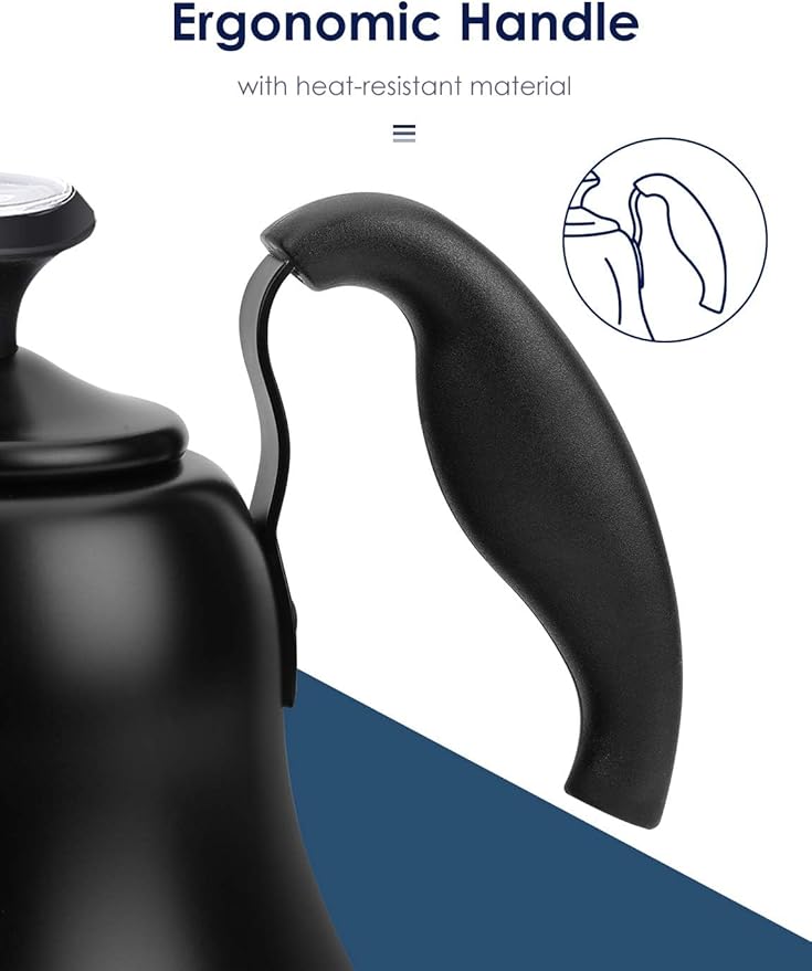 Tea Kettle with Thermometer Stovetop Gooseneck Kettle 28oz 0.8L Pour Over Coffee Pot, Matte Black Camping Home Kitchen Water Boiler, 1Pack