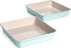 Tasty Clean Ceramic Square Cake Pans Set, 2-Pack of 9-Inch Cake Pans, Durable Aluminized Steel for Professional Results, Clean Ceramic Nonstick Coating, Oven Safe to 425°F, Dishwasher Safe, Aqua