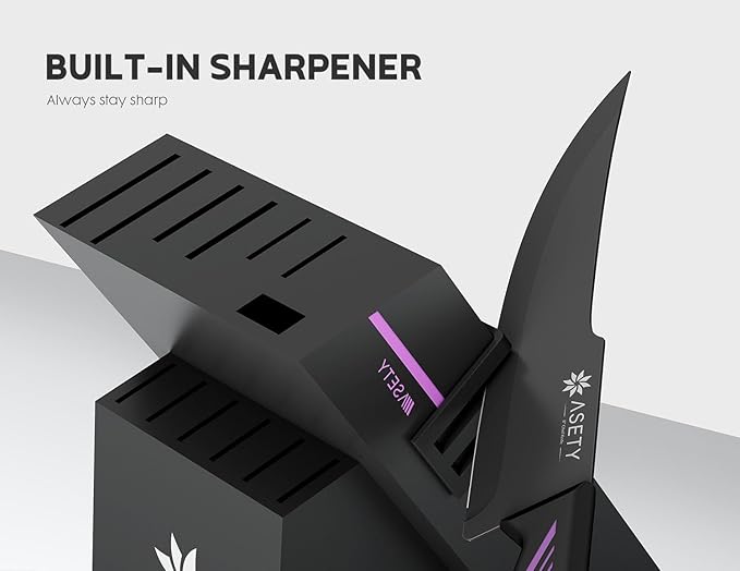 Knife Set - 15 PCS Kitchen Knife Set with Built-in Knife Sharpener Block - Stainless Steel Knife Block Set - Dishwasher Safe, Elegant Box for Men Women