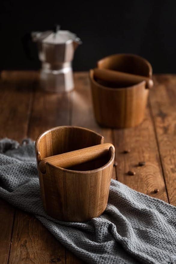 5 inch Coffee Knock Box espresso knock box,Wood Bin for Espresso Machine Coffee Grounds Acacia wood Knock Box Suitable for coffee bar decoration-coffee bar accessories
