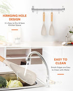 Cooking Spoon for Nonstick Cookwares, Great for Cooking and Serving Sturdy BPA-Free Matte Silicone, Wood Handle Spoon for Mixing, Scoop, and Scrape (2 Pack of Khaki, 11.4 inch)