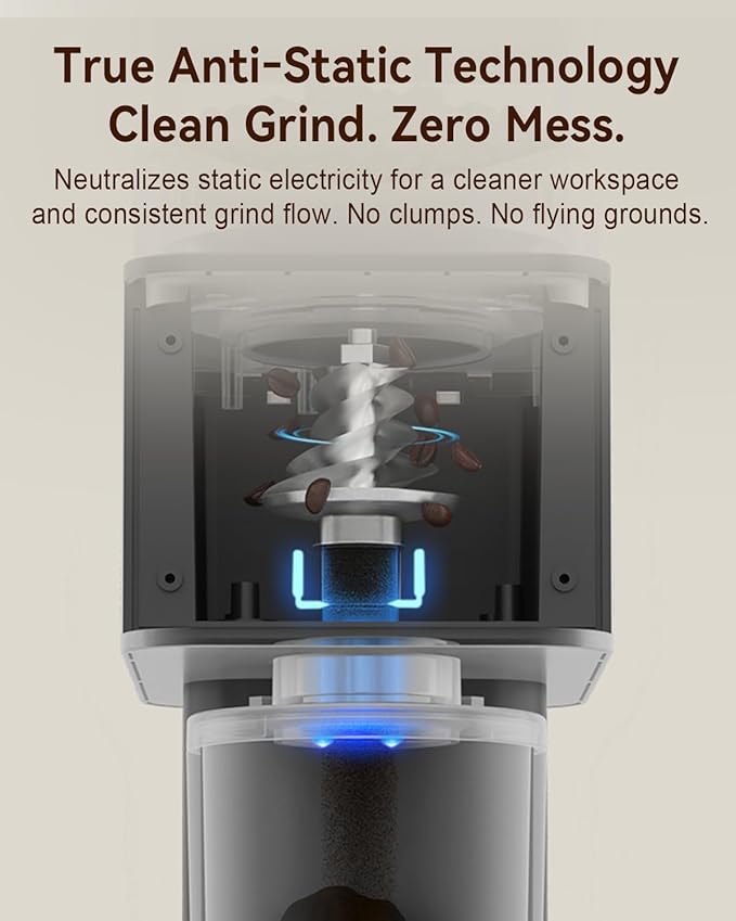 MOKKOM Coffee Grinder with Removable Coffee Scale via Bluetooth Connectivity, Anti-static Conical Burr Coffee Bean Grinder, 31 Precise Settings for Espresso/Drip/Pour Over/Cold Brew/French Press