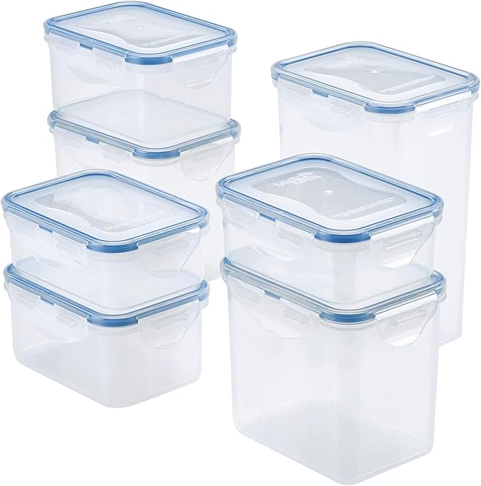 LOCK & LOCK Easy Essentials Food Storage lids/Airtight containers, BPA Free, 14 Piece - Tall Rectangle, Clear