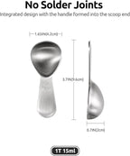 18/8 Stainless Steel Coffee Scoop: U-Taste 1 Tablespoon Metal Measuring Spoon Set of 2, Short Handled Measure Scooper for Ground Coffee, Bean, Espresso, Powder, for Canister (Silver, 1Tbsp/15ml)