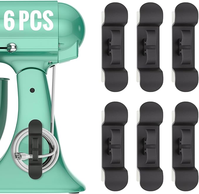 6PCS Cord Organizer for Appliances, Upgraded Kitchen Appliance Cord Wrap, Cord Holder Stick on Pressure Cooker, Coffee Maker, Air Fryer and Blender(6 Black)