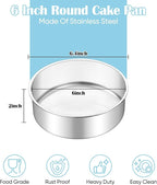 TeamFar 6 Inch Cake Pan, 2 Pcs Round Tier Cake Pan Set Stainless Steel for Baking Steaming Serving, Fit in Oven Pot Air Fryer, Healthy & Heavy Duty, Mirror Finish & Easy Clean, Dishwasher Safe