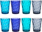 US Acrylic Optix Plastic Reusable Drinking Glasses (Set of 8) 14oz Rocks Cups in Coastal Colors | BPA-Free Tumblers, Made in USA | Top-Rack Dishwasher Safe