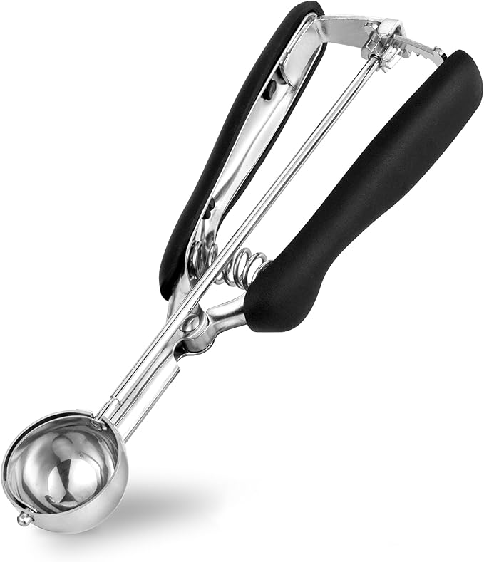 Cookie Scoop 1 Tbsp, TJ POP Professional Stainless Steel Ice Cream Scoop 35 mm, Good Soft Grips, Quick Trigger Release