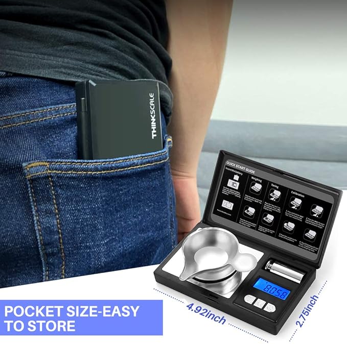 THINKSCALE Milligram Scale, 50g/0.001g Digital Jewelry Scale, Micro Gram Scale for Powder, Medicine, Gold, Gem, Reloading, Mg Scale 6 Units, Tare, Cal Weight Included