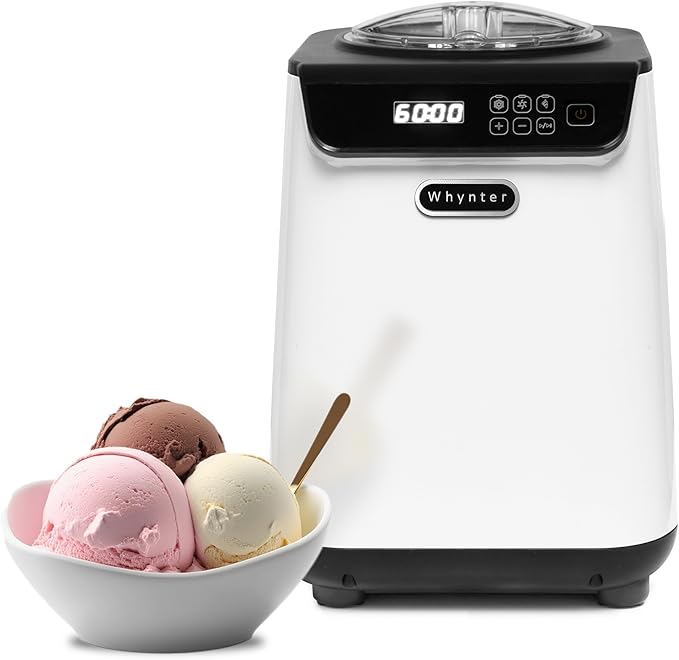 Whynter Ice Cream Maker Machine Automatic 1.28 Qt Upright with Built-in Compressor, LCD Digital Display & Timer, No Pre-Freezing, ICM-128WS, White