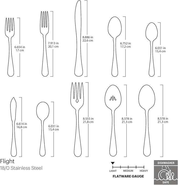 Oneida Silverware Set For 8, Flight 45-Piece Everyday Flatware Set with Serving Utensils, Service For 8, 18/0 Stainless Steel, Dishwasher Safe, Knives Spoons and Forks Set, Dining (Silver, 45 pieces)