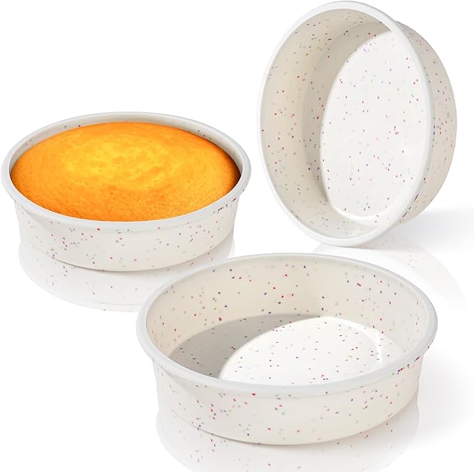 Vinino 6 Inch Silicone Round Cake Pan with Metal Reinforced Frame Set of 3, Nonstick Silicone Springform Pan for Baking Suitable for Making Layers, Cheese & Chocolate Cakes