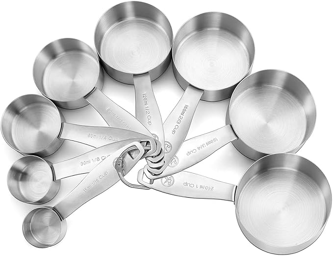 Stainless Steel Measuring Cups, 8 Piece Heavy Duty 18/8 Steel Measuring Cups Set