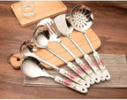 Ceramic Handles Cooking Tool Set Stainless Steel Kitchen Utensils Of Cookers Shovels Spoons(D)