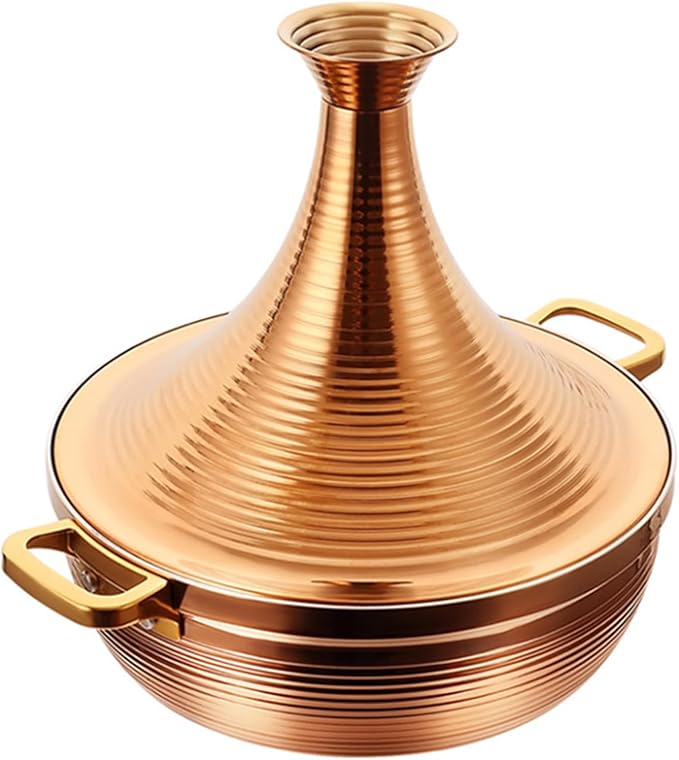Stainless Steel Moroccan Tagine Pot, Large Moroccan Tajine Casserole with Cone-Shaped Lid, Non Stick Tagine Cooking Pot with 2 Handles(30cm/11.8in, Gold)