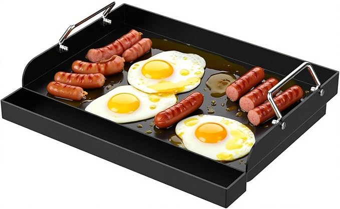 DcYourHome Universal Griddle Insert for Gas Grill/Gas Stove, Nonstick Carbon Steel Flat Top Griddle Plate for Camp Chef, Nexgrill, Kenmore Etc. All Gas Grills, Flat Top for Stove 4 Burner 17" x 13"