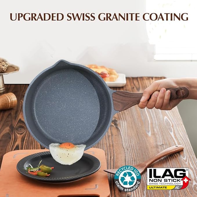 SENSARTE Nonstick Sauce Pan with Double Spout, 3.0 Quarts Swiss Granite Coating Sauce Pot with Lid Medium Kitchen Cooking Pot, Induction Comptable Saucepan, Free of Intentionally Added PFOA