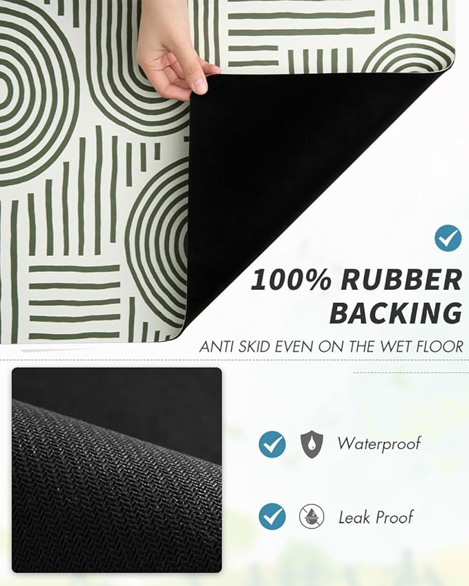 AMOAMI Coffee Mat Hide Stain Rubber Backed Absorbent Dish Drying Mat for Kitchen Counter - Fits Under Coffee Maker or Machine - Green Line 16x24