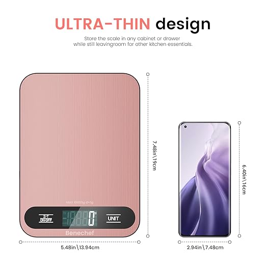 Premium Digital Kitchen Scale, Precision Accurate to 1g, Stainless Steel with LCD Display, 6 Units with Tare Function，Pink - Perfect for Baking, Cooking, and Coffee