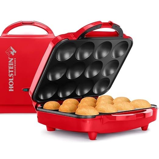 Holstein Housewares Non-Stick 12-Count Electric Cupcake Maker Machine – Bakes 12 Cupcakes, Muffins, Pizza Cups, Cinnamon Buns – Perfect for Gifts, Birthdays, Holidays, or Bake Sales, Red
