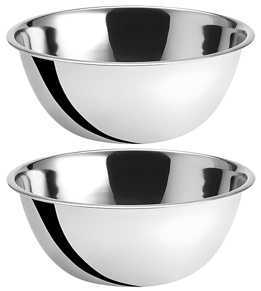 OCS Parts 8 Quart Mixing Bowls | Set of 2 | 13.25-Inch Stainless Steel Professional Grade Flat Base Mixing Bowls for Home and Commercial Kitchens