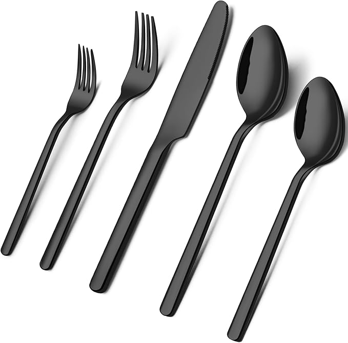 KINGSTONE Black Silverware Set, 20-Piece Flatware Set for 4, 18/10 Stainless Steel Cutlery for Home Kitchen and Restaurant