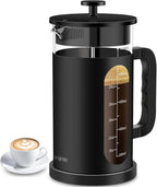 QUQIYSO French Press Coffee Maker, 304 Stainless Steel French Press with 4 Filter, Heat Resistant Borosilicate Glass, Easy to Clean, BPA Free Coffee Press Rust-Free Coffee Maker, 34 ounce, Black