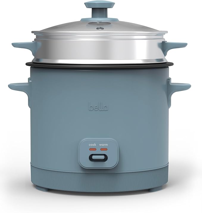 bella 16 Cup Rice Cooker with Steamer, Dishwasher Safe Steaming Basket, Rice Paddle and Measuring Cup, Removable Nonstick Cooking Bowl, Automatic Keep Warm Function, 400 Watt, Surf