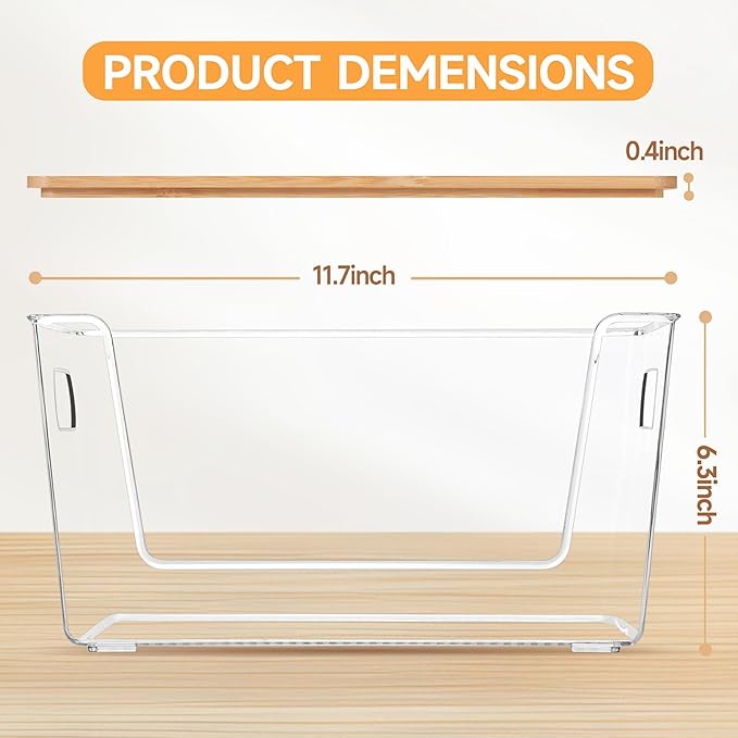 2 Set Pantry Organizer and Storage, Stackable Trash Bag Dispenser Clear Acrylic Kitchen Counter Pantry Baskets for Potato, Onion, Produce, Fruit, Vegetable, Snack, Trash Bag Holder with Bamboo Lid