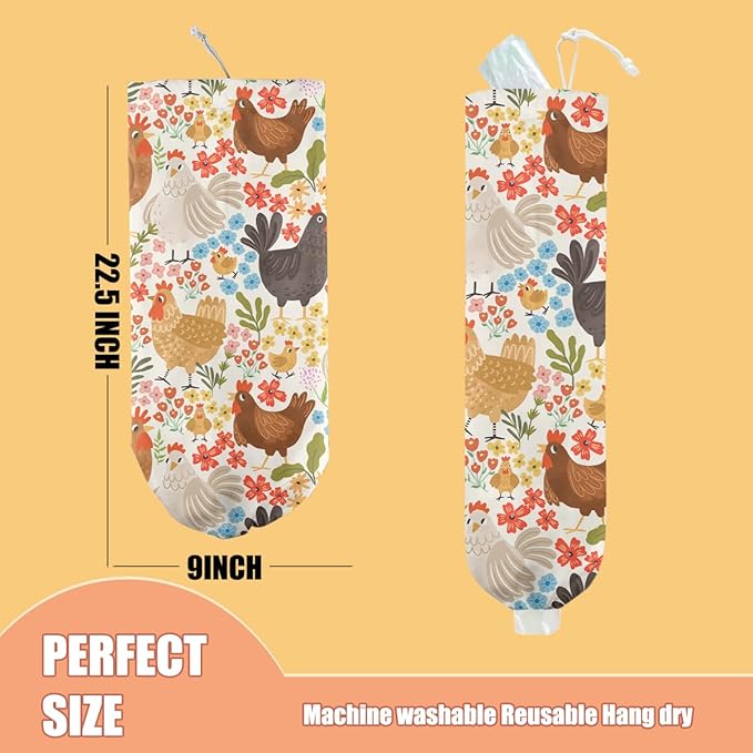 Chicken Plastic Bag Holder, Wall Mount Grocery Bag Holder, Plastic Storage bag, Pull Rope Free Adjustment, Plastic Bag Holders for Grocery Bags, Plastic Bag Dispenser for Home Kitchen