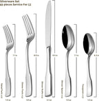 Alata Kate 60-Piece Silverware Set Stainless Steel Flatware Set,Service for 12,Mirror Polished Cutlery Set,Dishwasher Safe