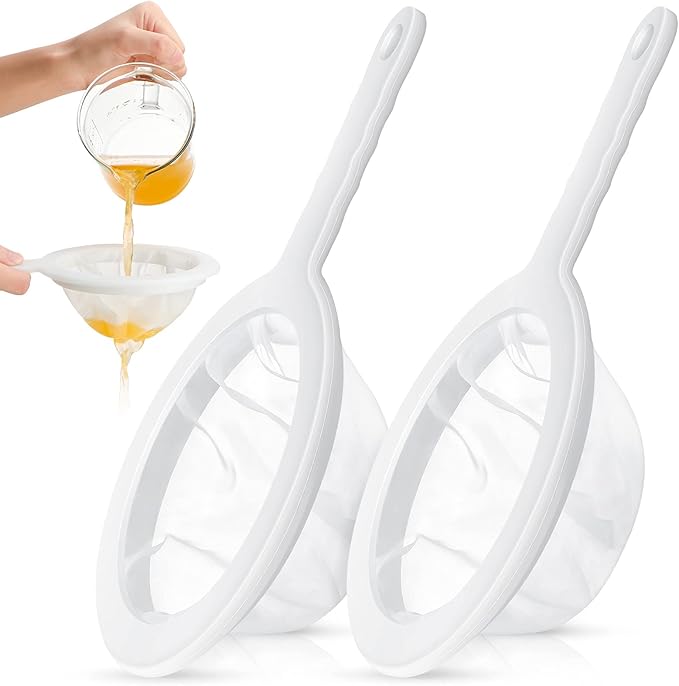 Zopeal 2 Pcs 9" Ultra Fine Mesh Strainer for Kefir Grains Plastic Juice Strainer Food Colander Greek Yogurt Sieve Large Capacity Filter for Kombucha Cold Brew Coffee Shrimp Separation(300/400 Mesh)