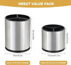 2Pack Kitchen Utensil Holder Set - 360° Rotating Stainless Steel Large Cooking Utensil Stand for Counter, 3 Compartment Flatware Caddy with Removable Base for Knife, Fork & Spoon Organizer - Sliver