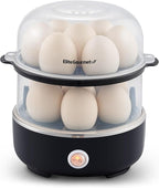 Elite Gourmet EGC1215B Easy Egg Cooker, Stainless-steel Heating Plate, Two-Tiered, 14-Egg Capacity, Soft, Medium, Hard-Boiled, Auto Shut-Off, Omelets, Poached Eggs, Measuring Cup, Piercing Pin, Black