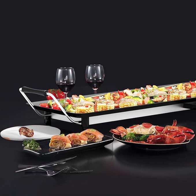 HAPPYGRILL Electric Griddle Teppanyaki Grill, Nonstick Countertop Griddle with Adjustable Temperature, 35" Barbecue Grill Cooking Plates for Indoor Outdoor Patio Camping