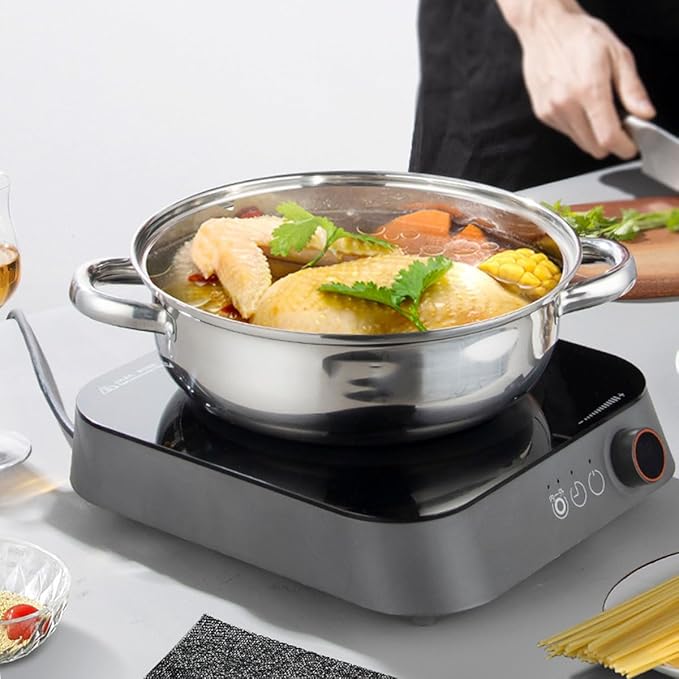 Steamer Pot with Lid, Multipurpose Stainless Steel Steaming Pot Cookware - 11-inch for Vegetables, Stews, Pasta, Dumplings, Sauce