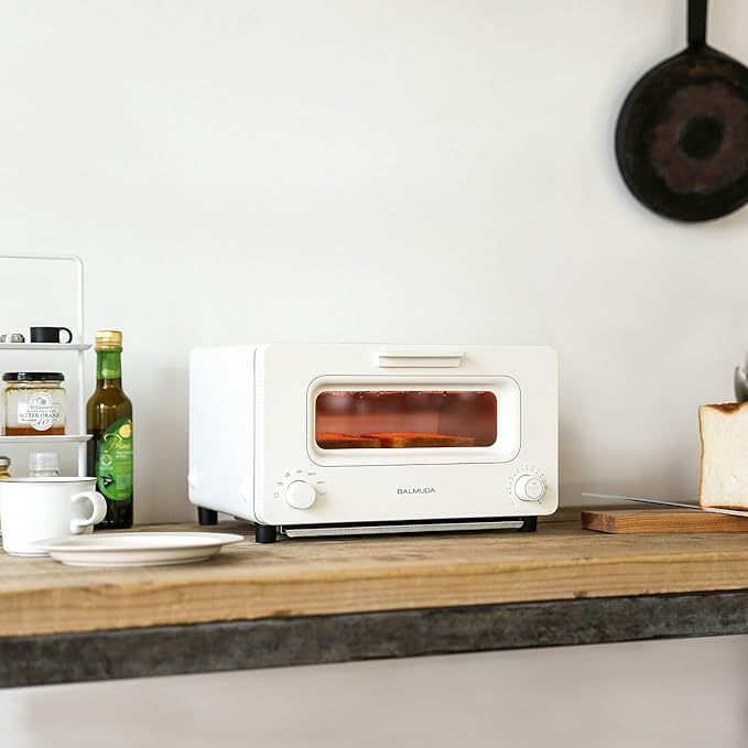 BALMUDA The Toaster | Steam Oven Toaster | Compact Size 14.1" W x 12.6" D x 8.2" H | 5 Cooking Modes: Sandwich Bread, Artisan Bread, Pizza & Pastry, Oven | Baking Pan Included | US Version | White