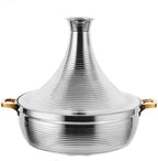 Stainless Steel Moroccan Tagine Pot, Large Moroccan Tajine Casserole with Cone-Shaped Lid, Non Stick Tagine Cooking Pot with 2 Handles(22cm/8.6in, Silver)